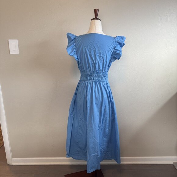 Abercrombie & Fitch Blue Flare Sleeve Midi Dress Size Small Petite - Picture 4 of 8